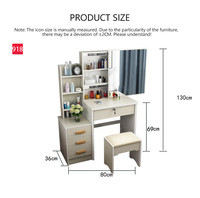 Table de toilette avec plateau en verre, bureau de maquillage avec miroir lumineux