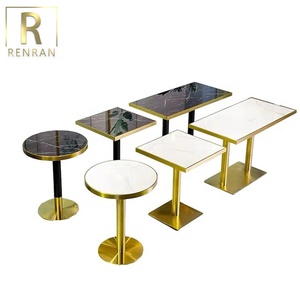 Mesas de <span class=keywords><strong>Bar</strong></span> Económicas con Base de Acero Inoxidable y Cubierta de Cerámica Blanca, Mesa de Comedor para Cafetería y Restaurante - Product Image 2