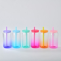 Gobelets à boire cool en stock 6 couleurs ombre mélangée couleur gelée 16 oz gobelets en plastique en forme de boîte avec couvercles en pp colorés