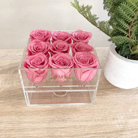 Présentoir de roses éternelles, pièces, boîtes de rangement en plastique, avec couvercle et tiroir, fleur en acrylique, boîte-cadeau, boîte en acrylique