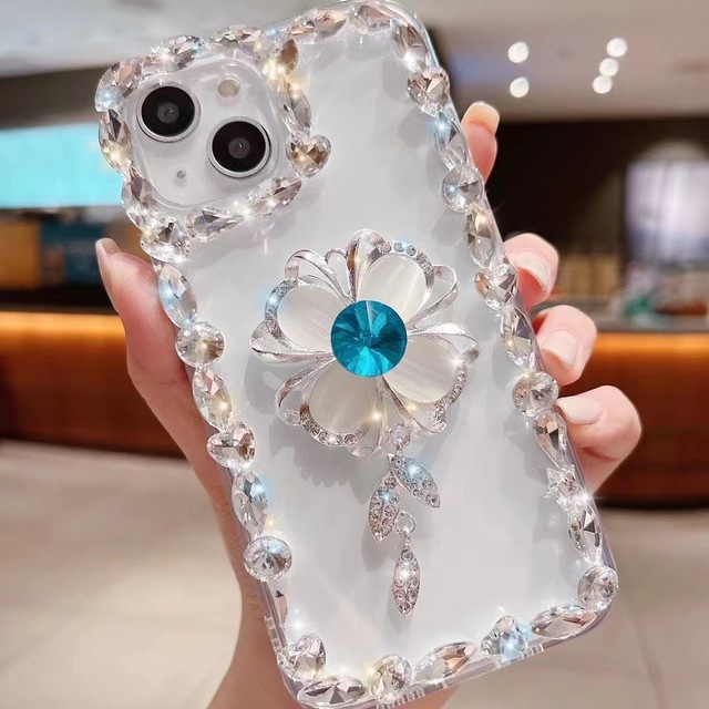 2026 Wholesale New Popular Handmade Bling Glitter Flower Soft Phone Case for 16 15 14 Pro