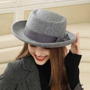 Mũ Fedora rộng vành chất liệu polyester cao cấp mùa đông 2025 dành cho nữ, kiểu dáng retro, có nơ bướm, bán buôn - Product Image 1