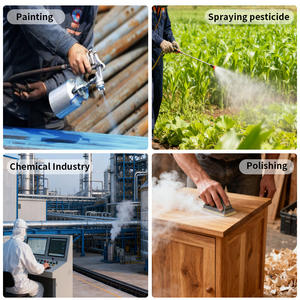 CF01 masker <span class=keywords><strong>Gas</strong></span> wajah penuh, penglihatan besar dengan Filter karbon aktif untuk penyemprotan lukisan poles perlindungan kimia - Product Image 6