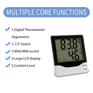 Thermomètre hygromètre numérique pour serre <span class=keywords><strong>avec</strong></span> grand écran LCD, thermomètre hygromètre domestique <span class=keywords><strong>avec</strong></span> indicateur de niveau de confort, couleur blanche - Product Image 5