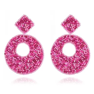 Boho Glass Seed Beaded Beads Circle Shape Hollow Earring Studs Huggie Earrings Women Earring Jewelry
