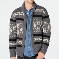 Cardigan zippé pour homme en maille jacquard d'hiver, grande taille, motif tribal, style vintage rétro, col châle géométrique