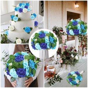 Fleur décorative de mariage 6-7cm, plusieurs couleurs, tête de rose artificielle en mousse - Product Image 5