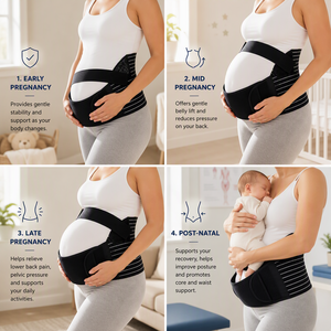 Faja de Soporte de <span class=keywords><strong>Embarazo</strong></span> Ajustable 3 en 1 con Rayas para Alivio del Dolor Pélvico y Soporte Postural, Banda de Maternidad Negra - Product Image 5