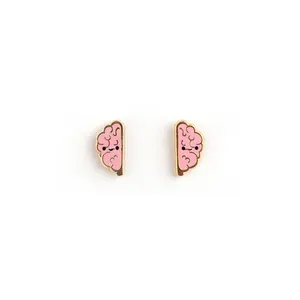 Ouj Custom 18K Gold Plated Cartoon Jewelry Girls Cute Ename Brass Kids Earrings Stainless Steel Pink Little Girl Stud Earrings