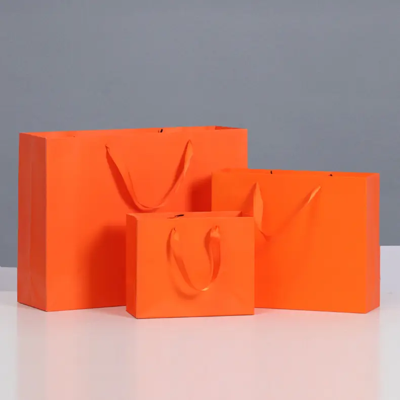 Custom Uw Eigen Logo Boutique Handtas Pakket Zakken Oranje Mode Accessoires Papier Verpakking Boodschappentas