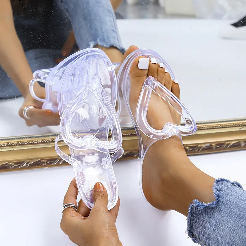 Factory Trendy Pvc ladies Clear Jelly Shoes Women's flip flops Jelly Sandals Comfortable Transparent Women sandy beach Slipper