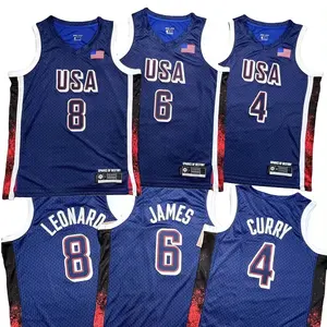 Paris Olympicss USA Men's Basketball Jerseys 4 Stephen Curry 6 James 8 Kawhi Leonard 5 Anthony Edwards 7 Kevin Durant Jersey