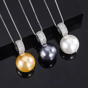 Commercio all'ingrosso 925 personalizzato argento Sterling Micro intarsio diamante 16MM collana pendente di perle collana di gioielli pregiati per le donne