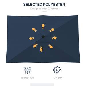 Parasol de terrasse rectangulaire bleu 6,5 x 10 avec manivelle inclinable pour jardin et terrasse - Product Image 3