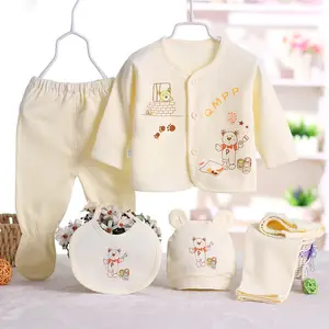 Set 5PCS Girl Cartoon Outfits Boy + Bib Tops Longos + Hat + Pants Baby Sleeve Meninas Outfits Set Baby Girl Bundle Roupas