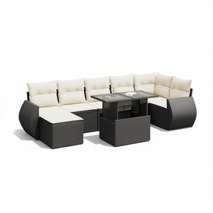 Ensemble de canapés de jardin en rotin noir avec coussins, mobilier d'extérieur au design contemporain pour patio et jardin - Product Image 1