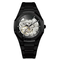 Montre de plongée squelette automatique mécanique en acier inoxydable de haute qualité avec logo personnalisé, cadran à aiguilles, résistance à l'eau 5 ATM pour homme