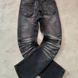 Jean évasé délavé pour homme, taille mi-haute, à multiples boutons, coupe bootcut, style streetwear vintage, Sehe Fashion - Product Image 4