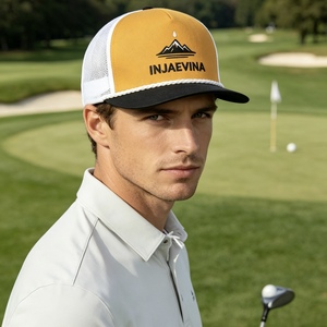 Custom 5 Panel <b>Flat</b> Brim Trucker <b>Hat</b> With Rope Two Tone Color Block Embroidered Logo Snapback Vintage Outdoor Mesh Baseball Cap - Product Image 6