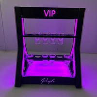 Présentoir à bouteilles LED noir à double étage avec logo personnalisé, capacité de 12 verres, présentoir lumineux pour bar, salon, plateau de service