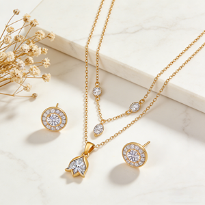 Conjunto de Joyería Hengdian con Circonitas AAA en Forma de Tulipán, Chapado en Oro de 18K, Romántico, para Bodas, Uso Diario y Oficina, Venta al Por Mayor - Product Image 1