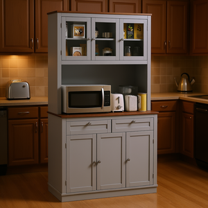 Gabinete de Cocina Gris con Soporte para Microondas, 2 Cajones, Estantes Ajustables, Diseño Moderno - Product Image 2