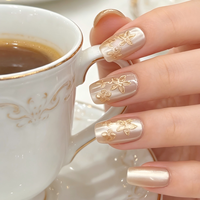 Ongles press-on effet œil de chat nude, papillon doré, ongles carrés courts brillants, ongles acryliques réutilisables