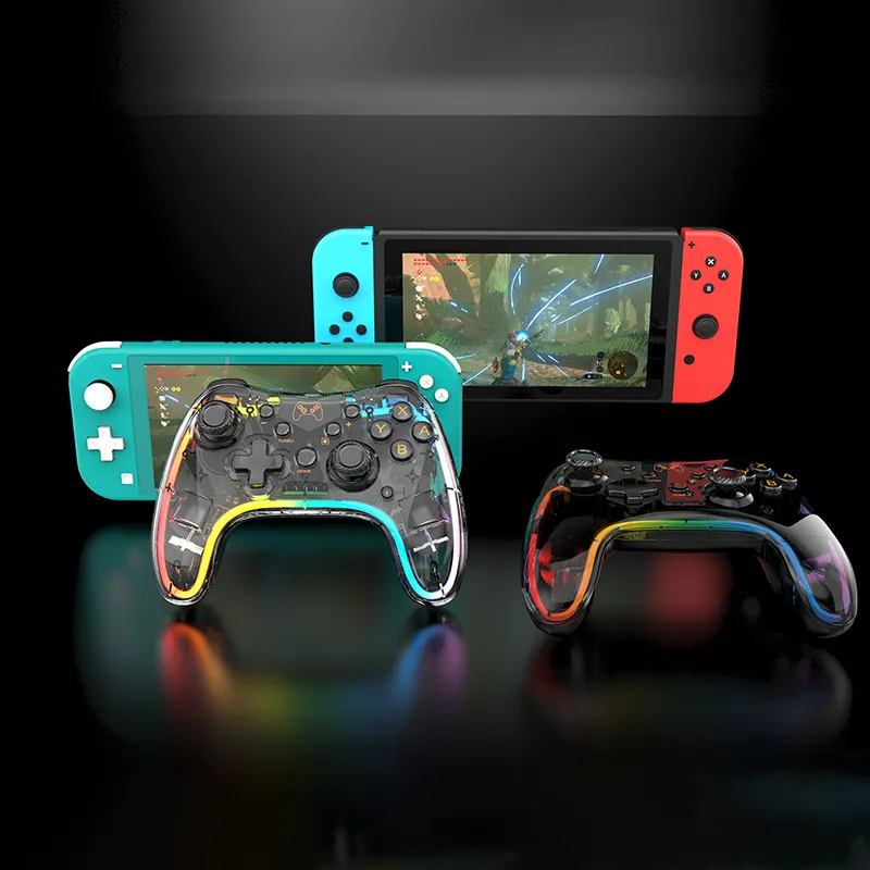 Controller Game Nirkabel BT 5.2 Gamepad untuk Switch Pro/Lite/OLED Joystick Game dengan 6 Axis Sensor RGB Lighting Bar Game Joypad