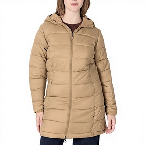Chaqueta larga acolchada con capucha color caqui para mujer, abrigo informal grueso y sólido para invierno, chaqueta con capucha y relleno de plumón. - Product Image 1