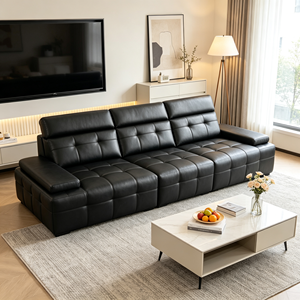 Sofá Seccional Moderno de Cuero PU Negro con Diseño Acolchado en Forma de L para Sala de Estar - Product Image 5