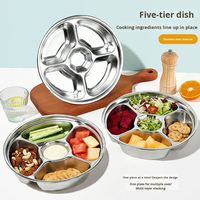 Assiette ronde en acier inoxydable à 5 compartiments, plateau de service alimentaire écologique de qualité alimentaire pour la maison et les restaurants