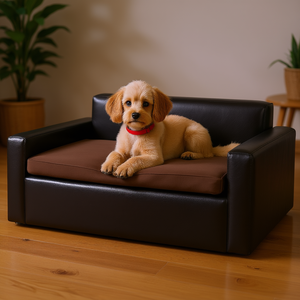 Cama Sofá para Perros Medianos, de Cuero Suave, Capacidad de Carga de 110 Libras, Diseño Moderno Negro, para Sala de Estar - Product Image 2