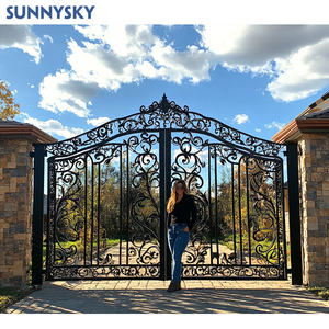 Sunnysky Thiết Kế 24 Chân Rộng Nhập Kim Loại Màu Đen Rèn Sắt Thép Kép Tự Động Trượt Đu Đơn Giản Đường Vào Cổng Thiết Kế - Product Image 6