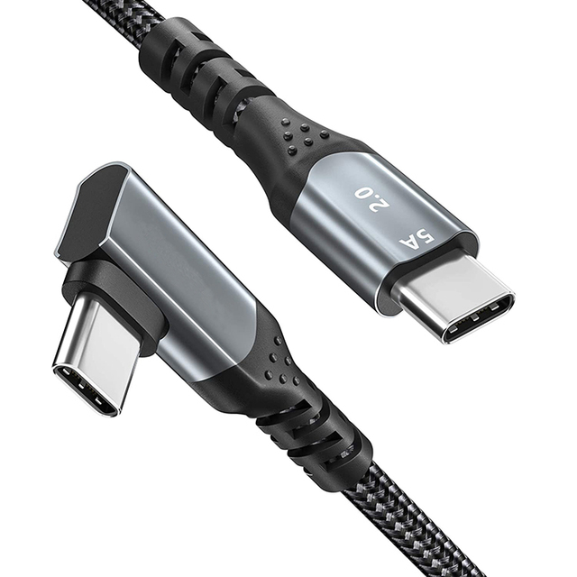 LUNG KAY 90 Degree Right Angle USB C to USB C Cable 100W 5A 2.0 Fast Charging Braided Nylon Type C Cable for Gaming Phone Laptop