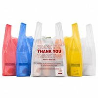Sacs T-shirt bleus en PEHD avec poignée gilet, recyclables, imperméables, avec trou de suspension, impression « Merci », réutilisables pour le commerce de détail, les boutiques et les marchandises