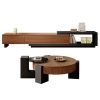 Meuble TV moderne en bois massif avec tiroirs de rangement, table basse extensible, mobilier de luxe pour salon et hôtel