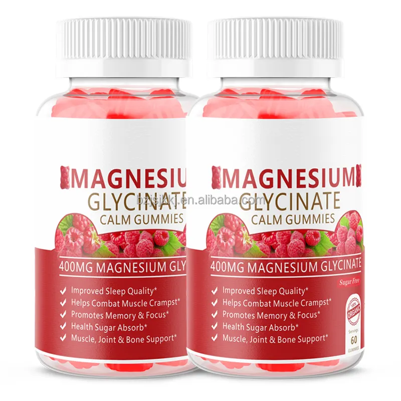 Etiqueta privada 60 piezas OEM fábrica Magnesio Glicinato Gummy Sleep Muscle & Heart Relaxation Magnesium Gummies