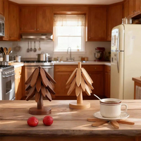 Sous-verres décoratifs pliables en bois de noyer en forme de sapin de Noël pour plats chauds et casseroles