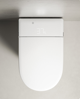 WC intelligent suspendu mural allongé avec télécommande, siège chauffant, réservoir intégré, siphon en S, double chasse d'eau, réservoir encastré pour