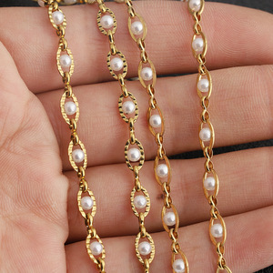 Chaîne en acier inoxydable doré clair avec perles, bord plat et ondulé pour épingle à cheveux, boucles d'oreilles, accessoire de bijouterie DIY - Product Image 4