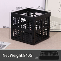 Caisse à lait pliable carrée en plastique noir de 30 L, boîte de rangement en PP, caisse à lait pliable avec poignée intégrée