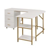 Bureau d'ordinateur bicolore moderne en forme de L avec tiroirs et étagères de rangement pour bureau à domicile dans les villas Vente en gros d'usine