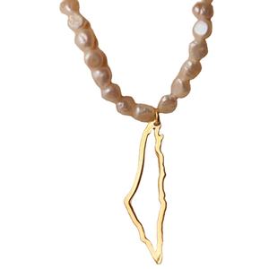 Chaîne de perles naturelles en acier inoxydable 316L Collier de cartes de la Palestine Poème palestinien célèbre Amoureux de la paix Juifs prient pour la Palestine - Product Image 1