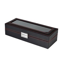 Boîtes de rangement pour montres Lionorm Premium en cuir grainé fibre de carbone noir, 3/6/10/12 emplacements pour collection de montres Rlx et de luxe