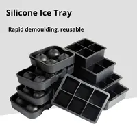 Moule à glaçons en silicone de qualité alimentaire pour la maison, noir, avec couvercle, pour whisky, démoulage facile, réutilisable