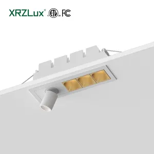XRZLux lampu kisi langit-langit LED persegi tersembunyi, lampu sorot linier LED beberapa kepala 10W sudut dapat disesuaikan pencahayaan dalam ruangan rumah