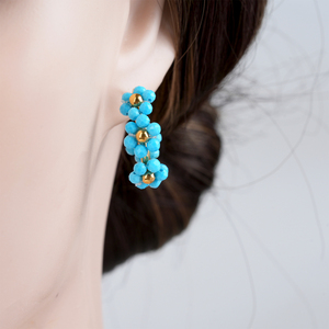 JUSTOP Gold Plated Flower Shape Hoop <b>Earrings</b> with Turquoise Beads Romantic Style Women's Everyday Wear Jewelry - Product Image 5