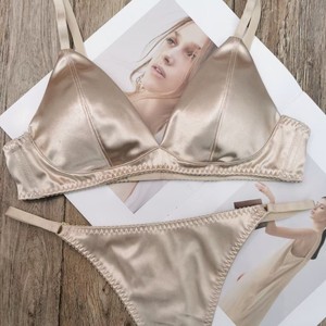 Ensemble de lingerie en satin chaud, soutien-gorge triangle de haute qualité, confortable, sans armatures - Product Image 4