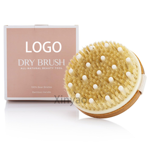 Logo personalizzato setole di cinghiale naturale spazzola per il corpo a secco esfoliante pelle secca linfatica drenaggio e <span class=keywords><strong>Cellulite</strong></span> trattamento massaggio Scrub - Product Image 1