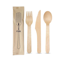 Ensemble de couverts en bois biodégradables populaires, couverts jetables en bois pour les voyages, les activités de plein air et la vie quotidienne